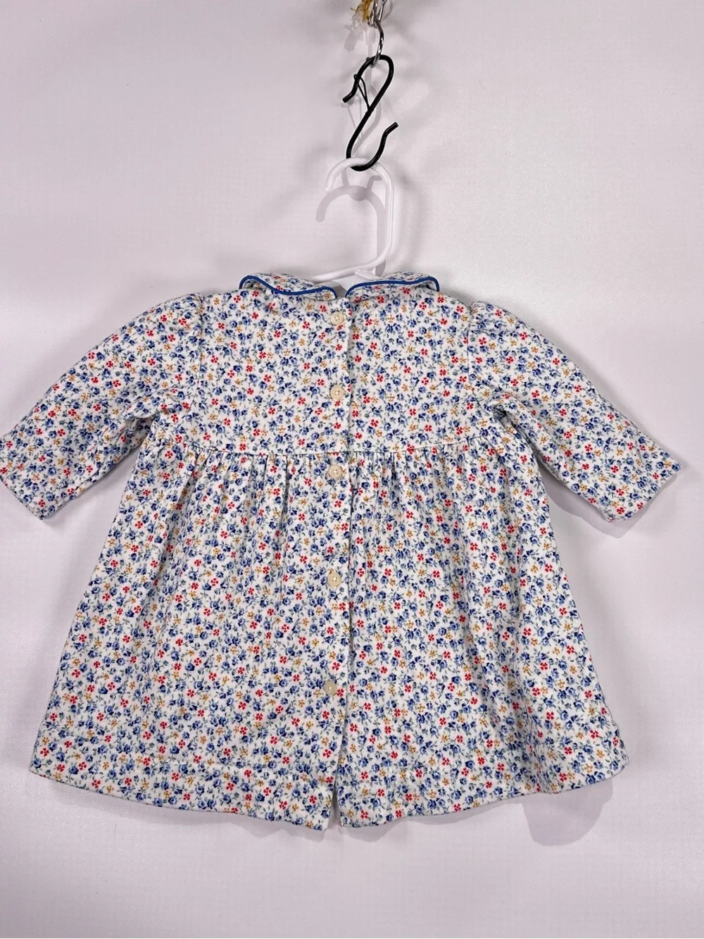 Ralph Lauren Baby Dress Smocked Peter Pan Collar Floral White Blue 6M